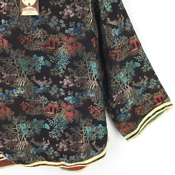 Vintage Solz Squirrel Satin Asian Jacket Womens sz L Black Multi 3/4 Sleeve NEW - Picture 4 of 11
